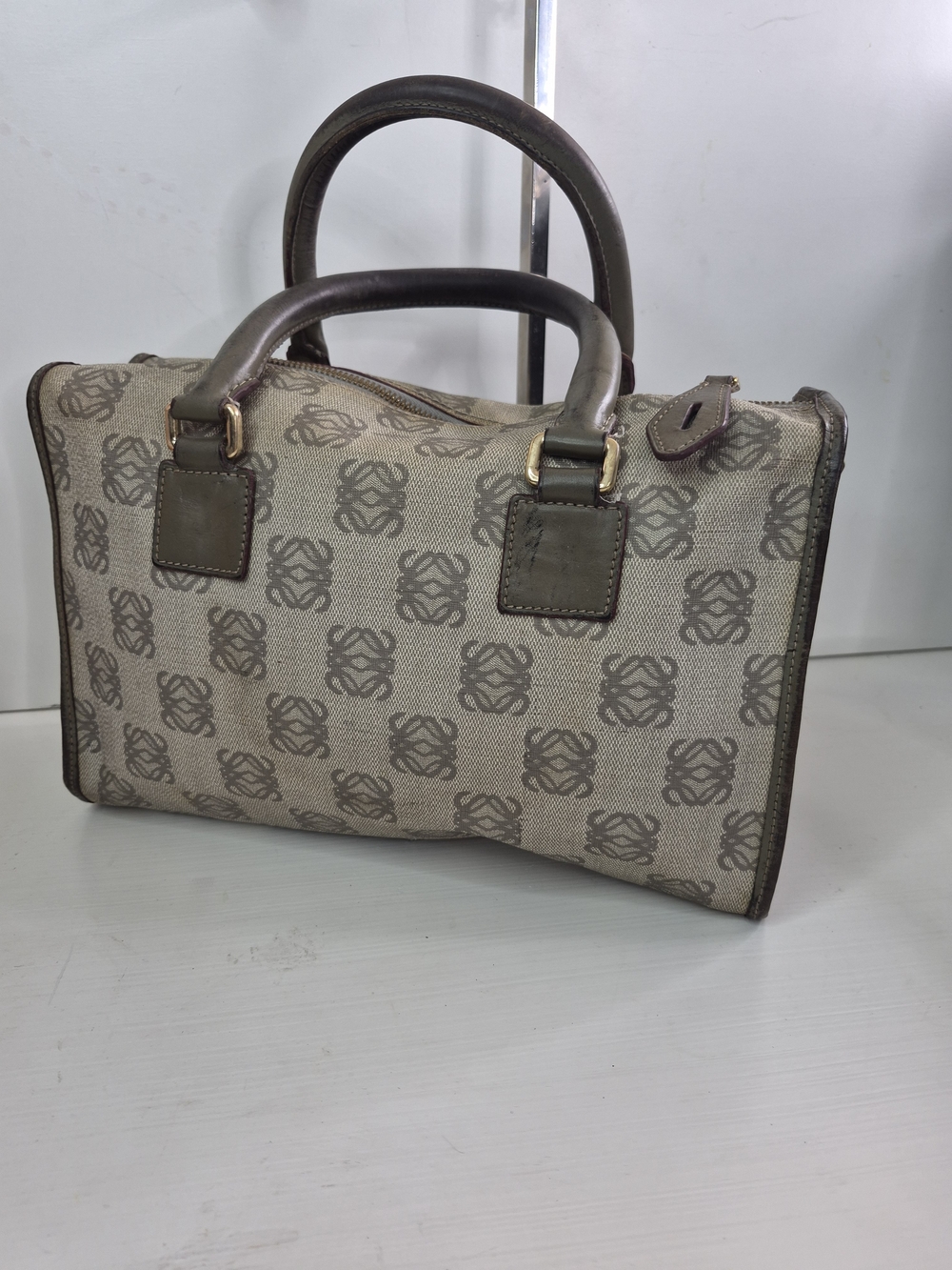 Loewe Monogram Canvas Satchel Handbag in Beige and Brown